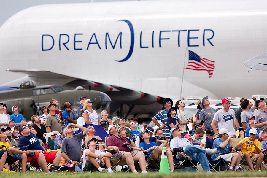 IMG_0305_900x600.jpg - The Boeing DreamLifter sits behind the spectators at the Tuesday airshow.